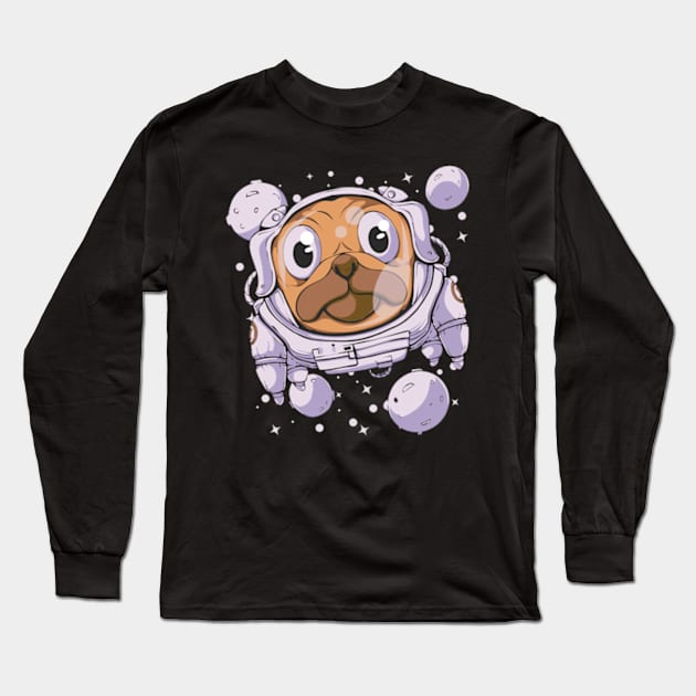 Pug dog space astronaut Long Sleeve T-Shirt by Yoko Momoka